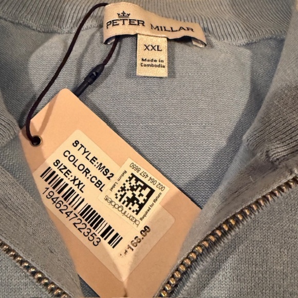 Peter Millar Mens Cottage Blue Crest Quarter-Zip Sweater, NEW WITH TAGS - Picture 5 of 8